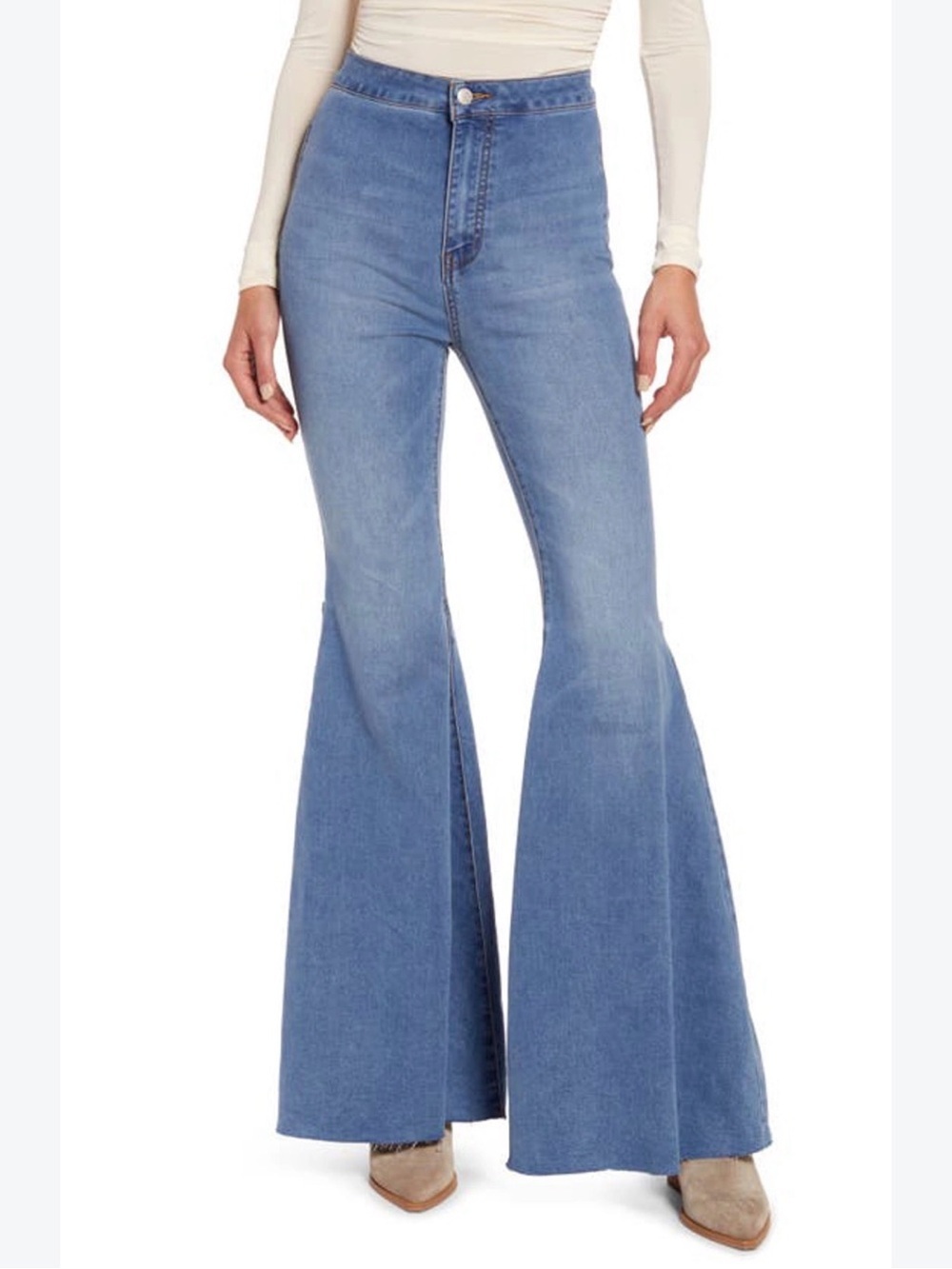 Just Float on Free People Blue Denim Jeans with Frayed Hem